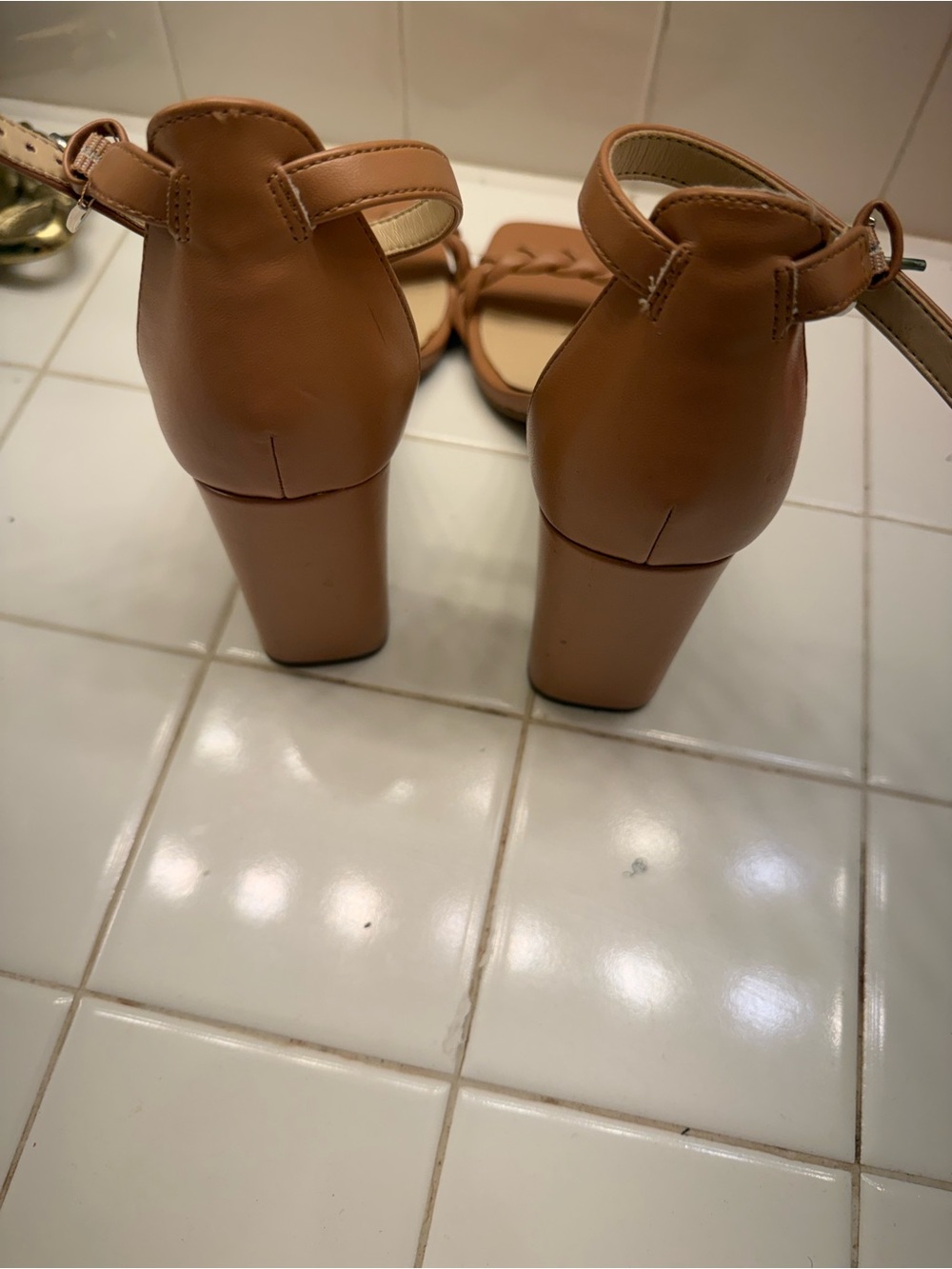 Women's Tan Block Heel Ankle Strap Sandals